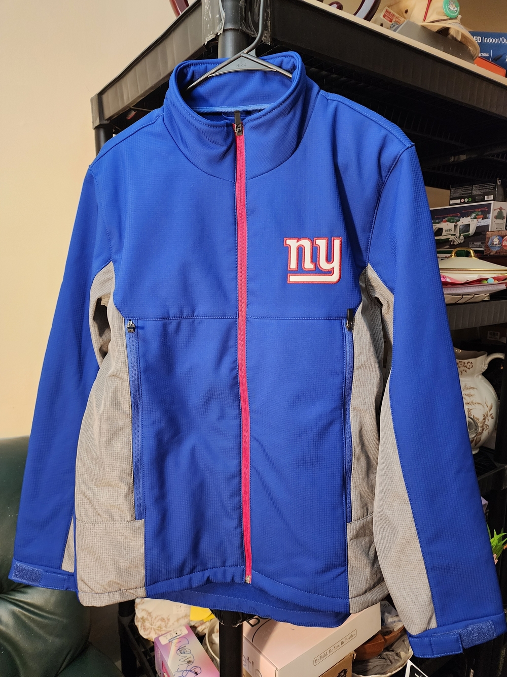 NFL New York Giants Men's  Softshell Blue And Gray Full Zip Jacket Size Small